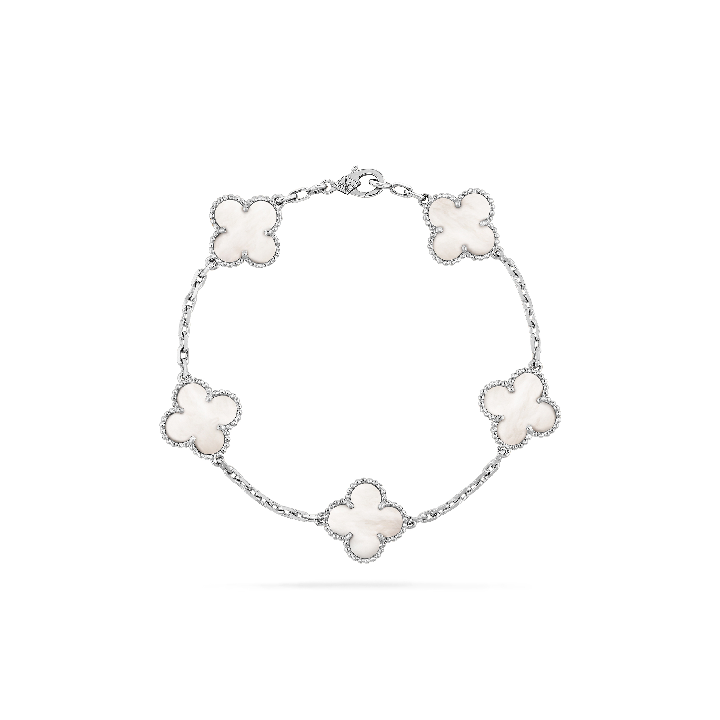 VAN CLEEF ARPELS VINTAGE ALHAMBRA BRACELET, 5 MOTIFS - WHITE GOLD, MOTHER-OF-PEARL VCARF48400 VAN CLEEF ARPELS VINTAGE ALHAMBRA BRACELET, 5 MOTIFS - WHITE GOLD, MOTHER-OF-PEARL VCARF48400